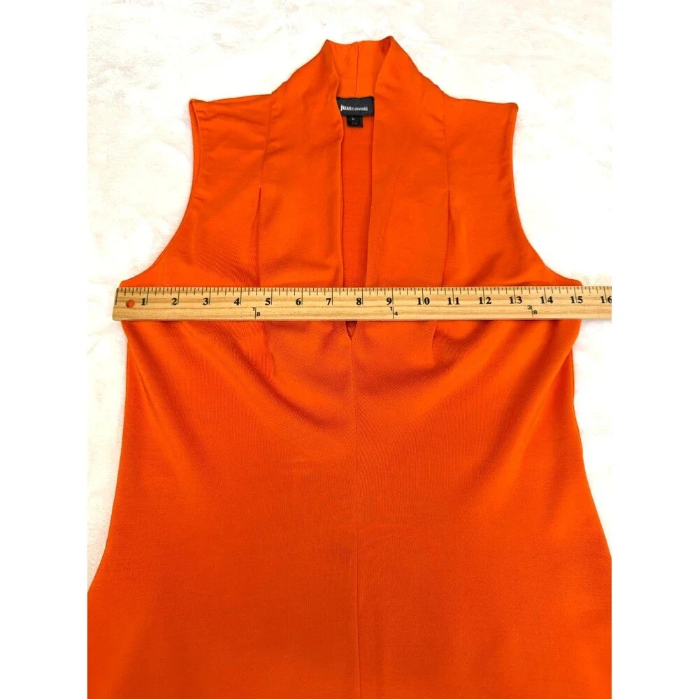 Just Cavalli Orange Bodycon Midi Dress L Sleeveless Plunge Neck Italy Stretch